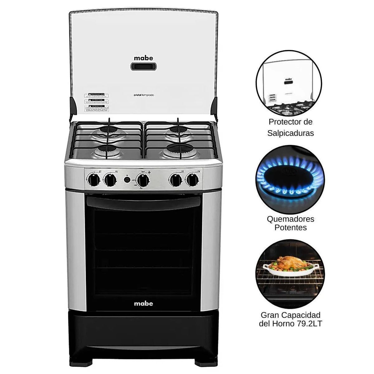 MABE - Cocina Mabe a Gas 4 Hornillas Inoxidable CMP6014AG0 Silver.