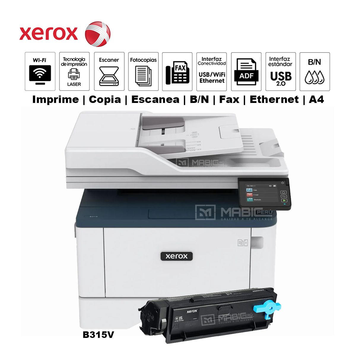 XEROX - IMPRESORA  MULTIFUNCIONAL LASER XEROX B315V WIFI USB FAX RED