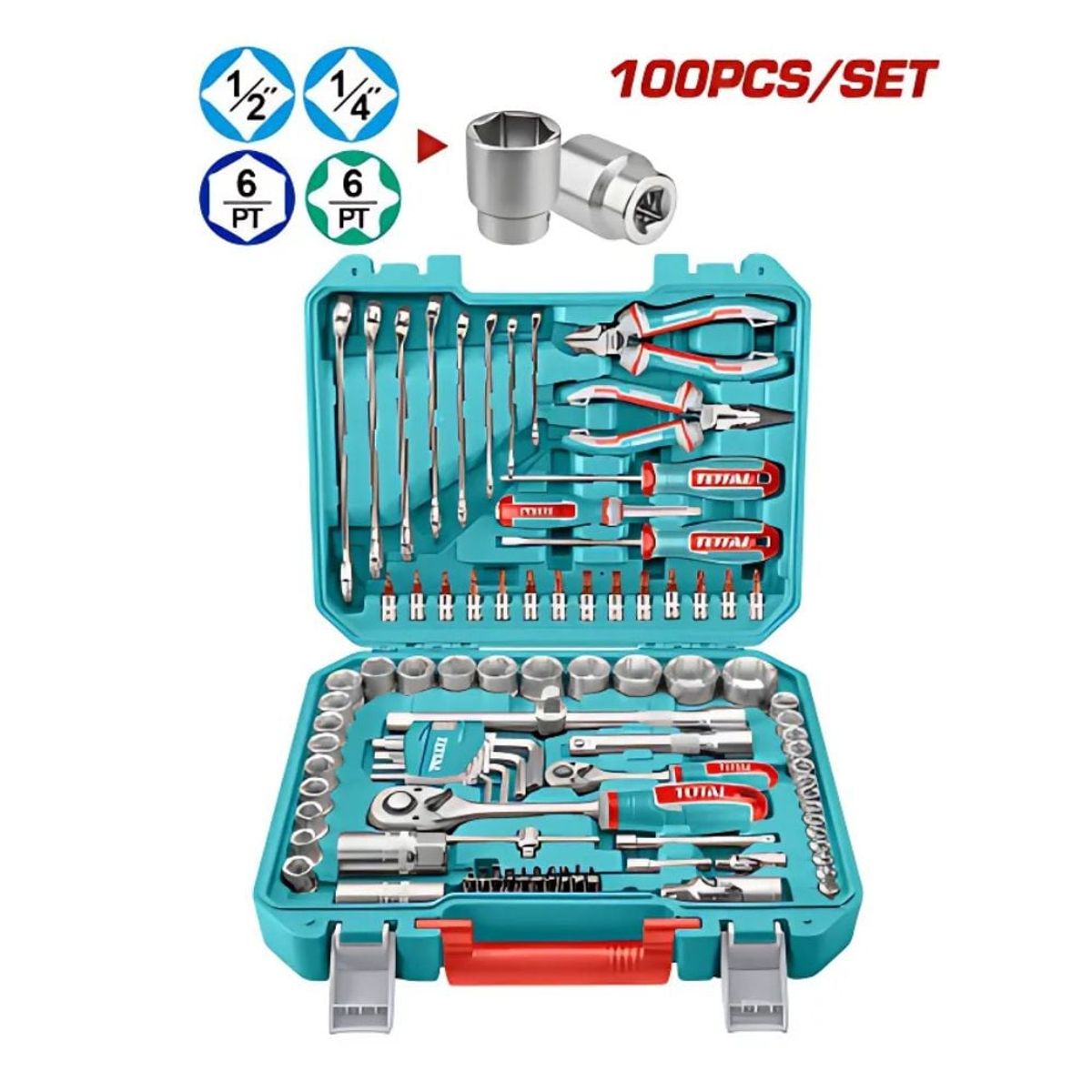 TOTAL TOOLS - Set de Herramientas y Rachet 100pzs Maletín THKTHP21006