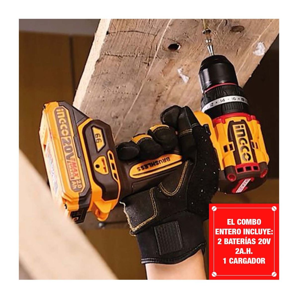 INGCO TOOLS - Taladro Percutor Ingco 66Nm ½ inalambrico 20v Brushless + 21 Accs