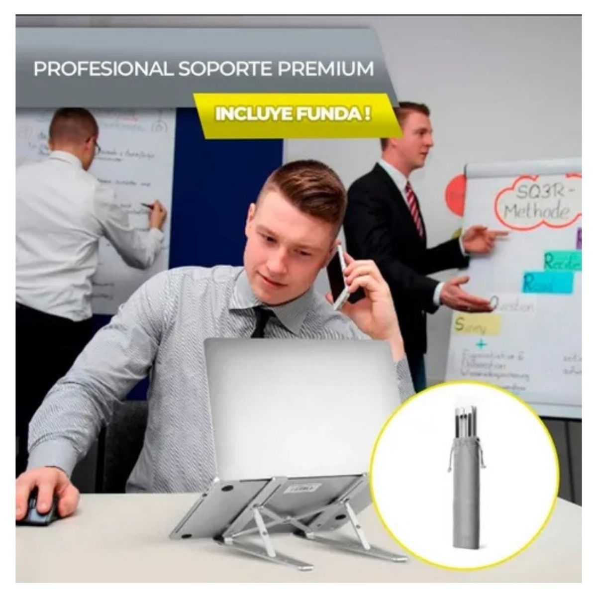 GENERICO - Soporte Ajustable para Laptop de Aluminio – Plegable, Antideslizante y Portátil Hasta 15.6 pulgadas