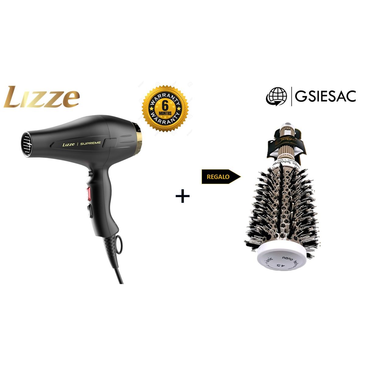 LIZZE - LIZZE PACK SECADORA SUPREME 2600W + REGALO CEPILLO TERMICO ION N°45
