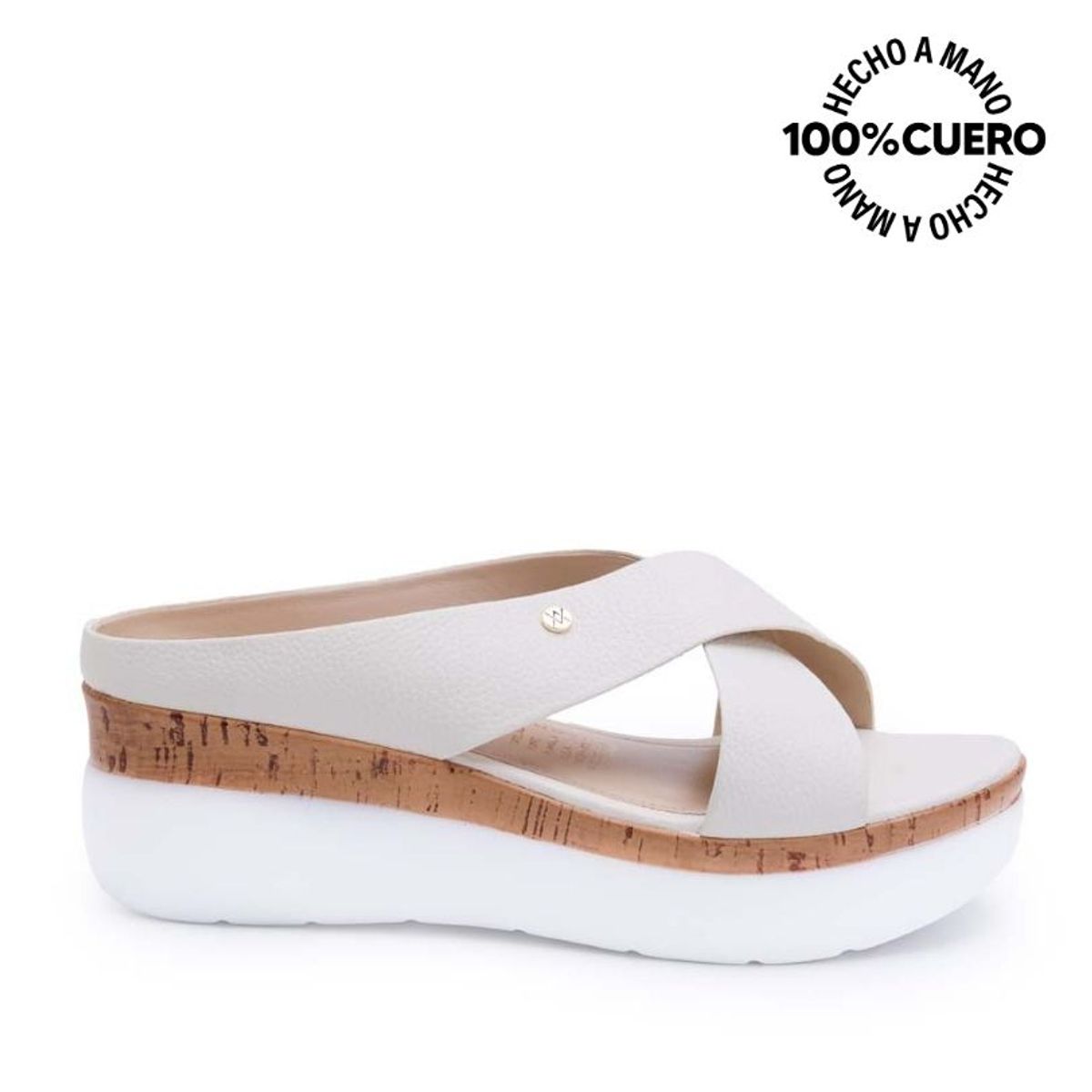 VIALE - Sandalia Slide Casual ALE-2520 Hueso Viale Cuero
