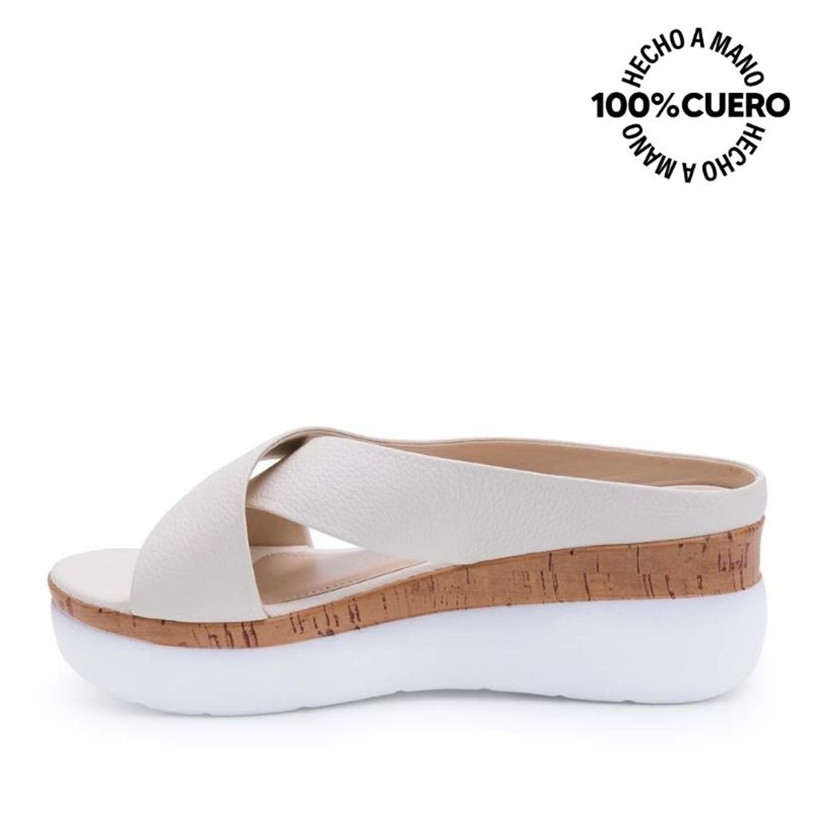 VIALE - Sandalia Slide Casual ALE-2520 Hueso Viale Cuero