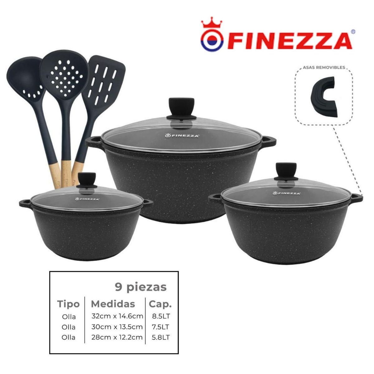 FINEZZA - JUEGO DE OLLAS FINEZZA ULTRAGRANITO 9 PIEZAS