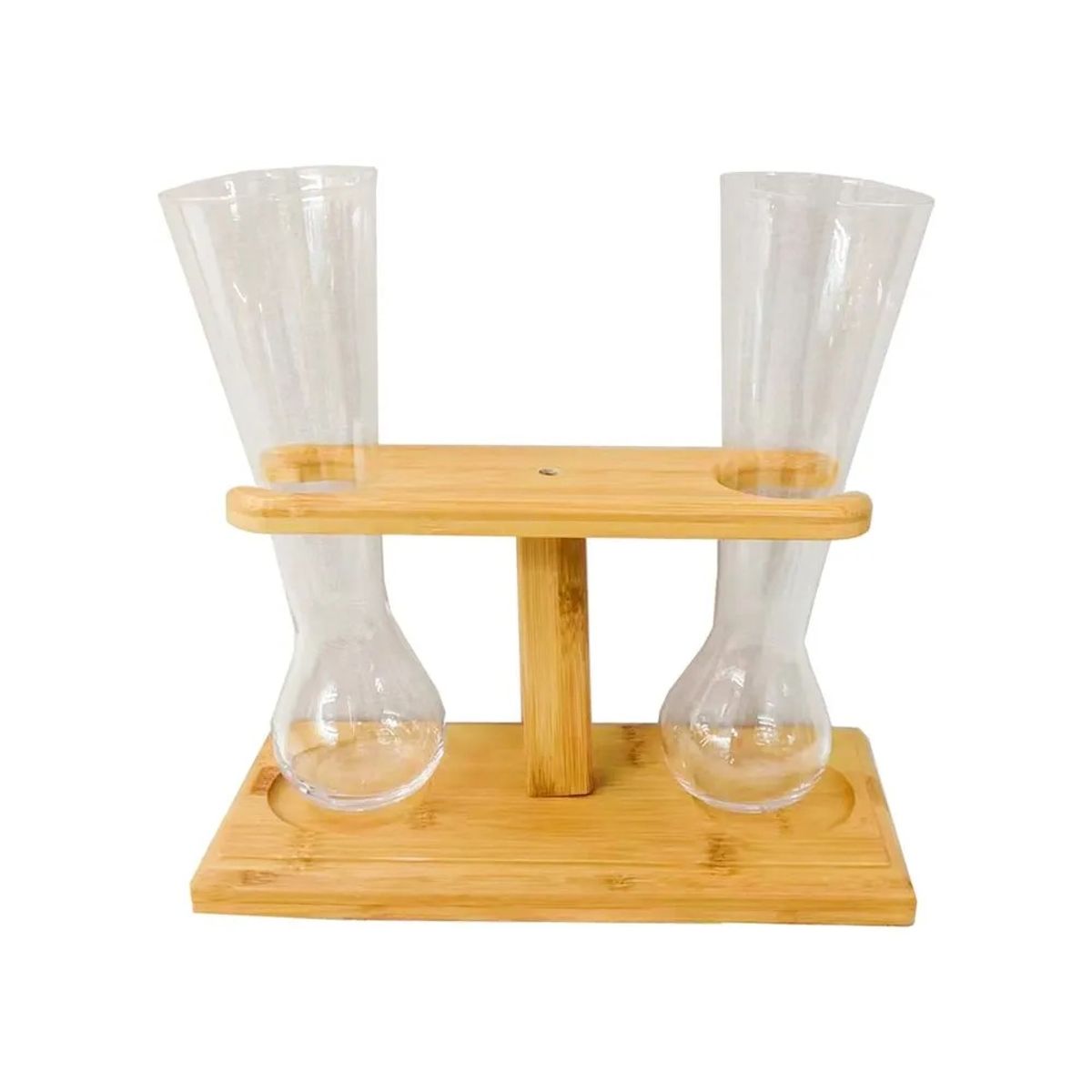 ICHIMATSU - VASOS 2 PZAS YARDA CERVECERA DE VIDRIO 450 ML BASE DE MADERA ICHIMATSU