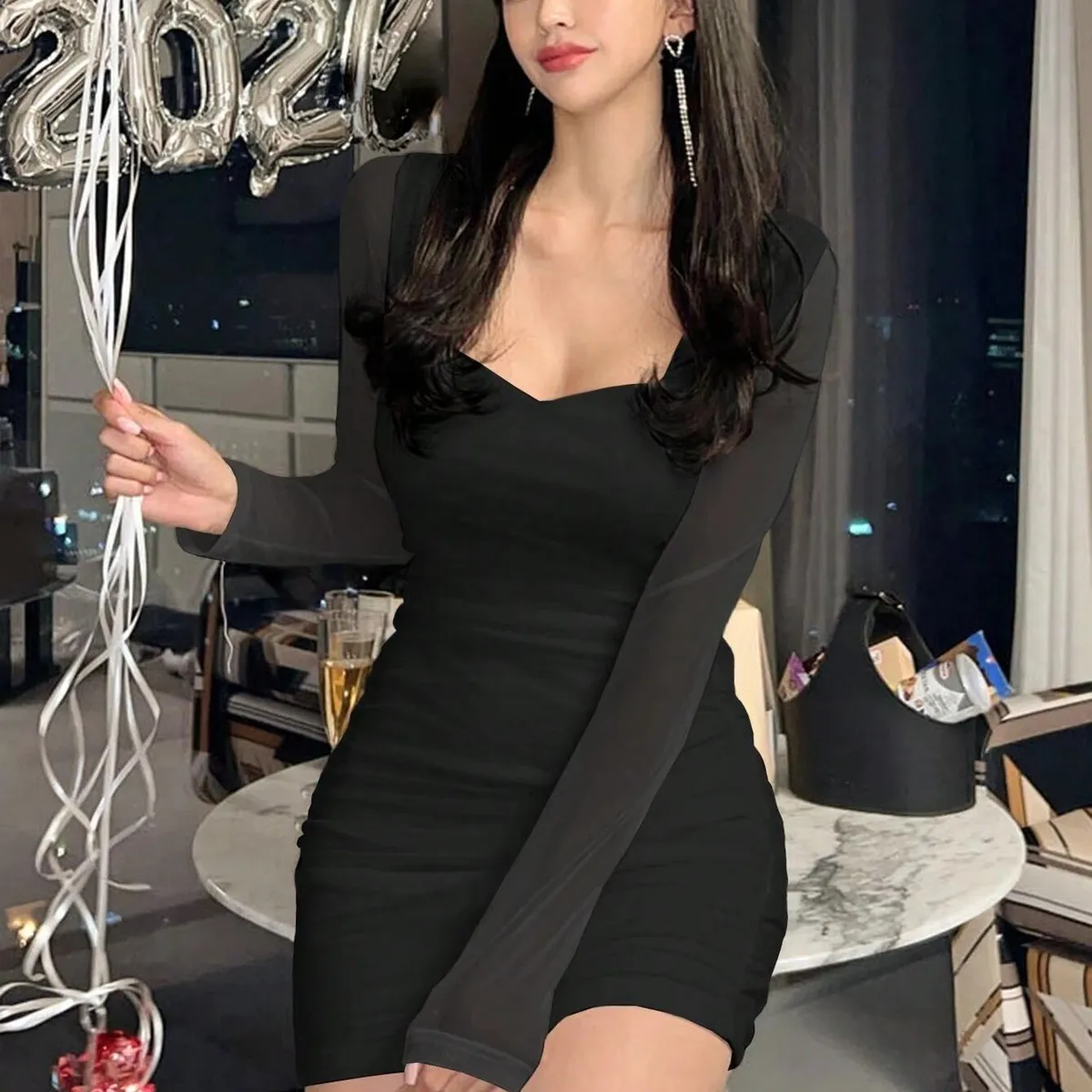 GENERICO - VESTIDO COCTEL LOLITAS KAWAII NEGRO CON MANGA LARGA