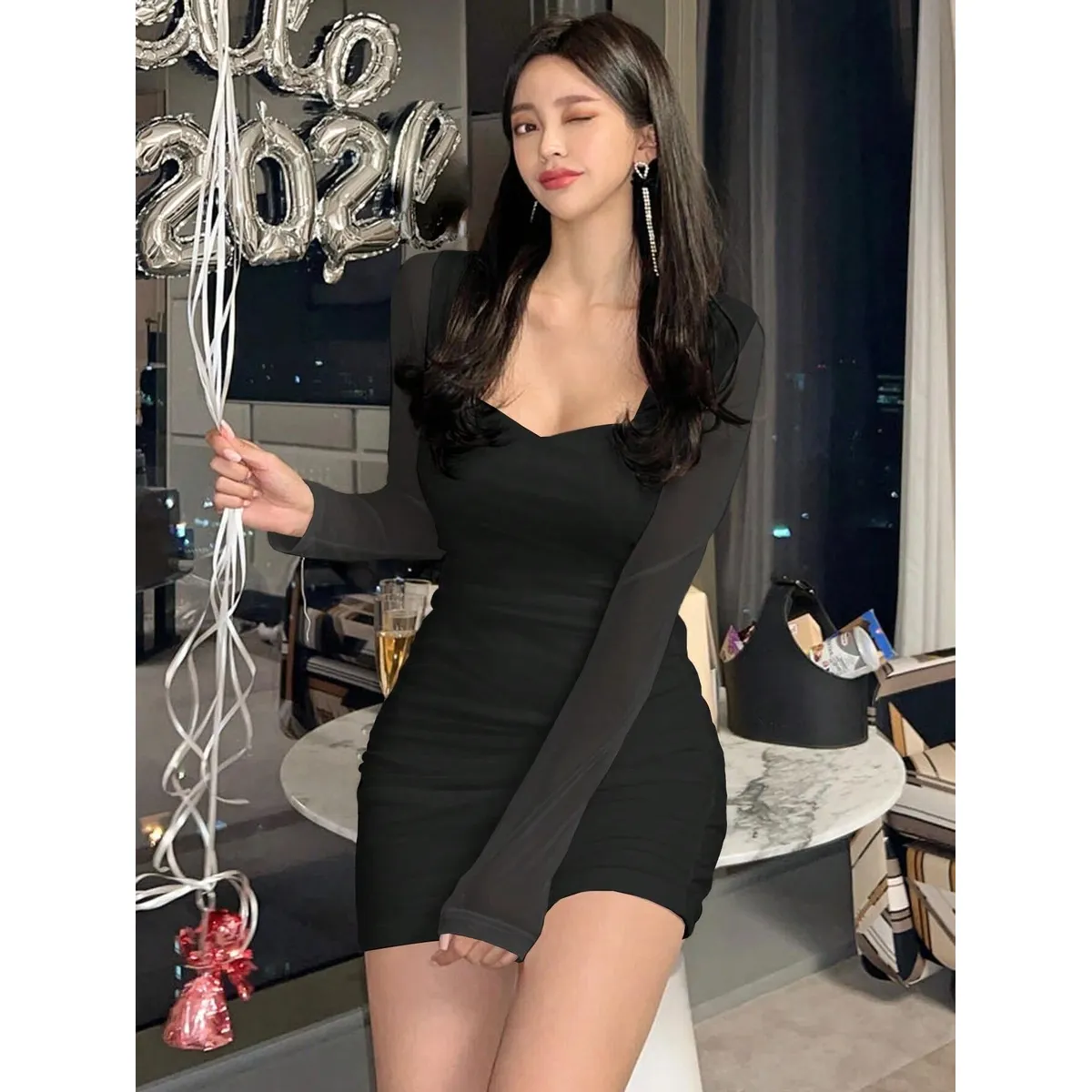 GENERICO - VESTIDO COCTEL LOLITAS KAWAII NEGRO CON MANGA LARGA