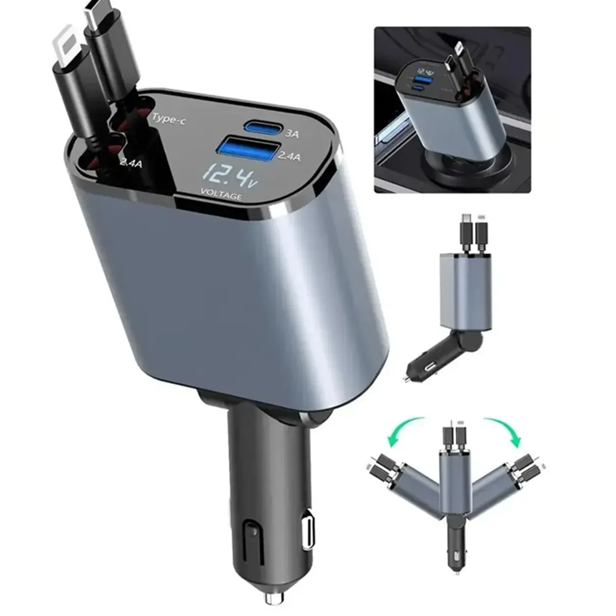 OEM - Cargador Para Auto Carga Super Rápida Cables Retráctil