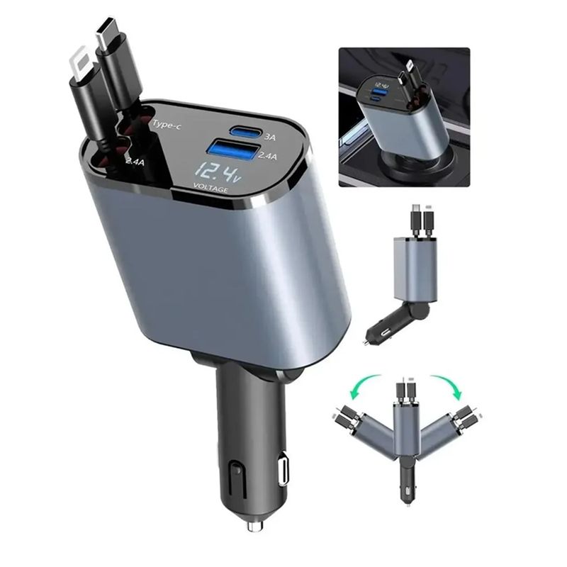 OEM - Cargador Para Auto Carga Super Rápida Cables Retráctil