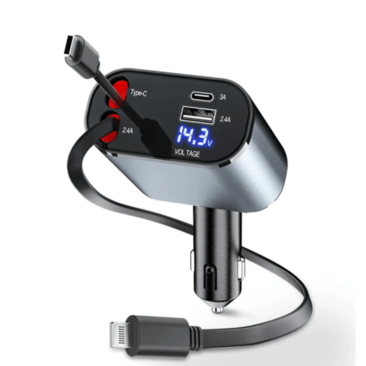 OEM - Cargador Para Auto Carga Super Rápida Cables Retráctil