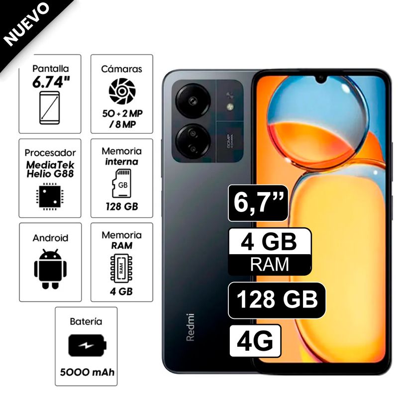 REDMI - Celular Xiaomi Redmi 13C 128GB 4GB ram cámara principal 50MP cámara frontal 8MP 67 Pulg Negro