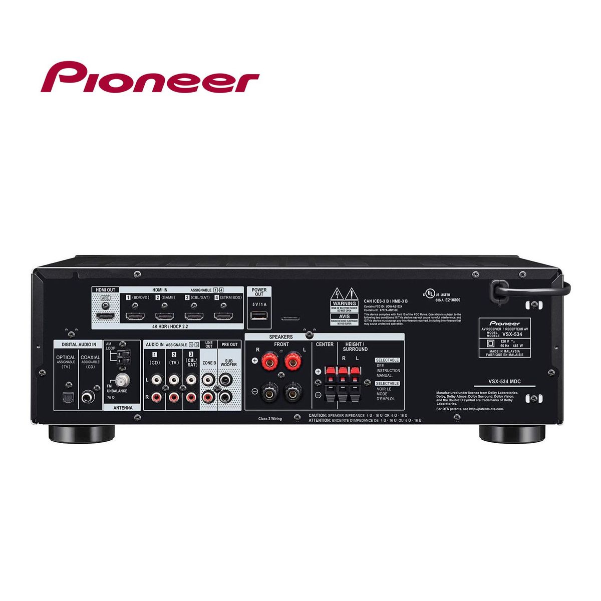PIONEER - Amplificador VSX-534 Receptor AV 52 canaIes4k Bluetooh Version USA