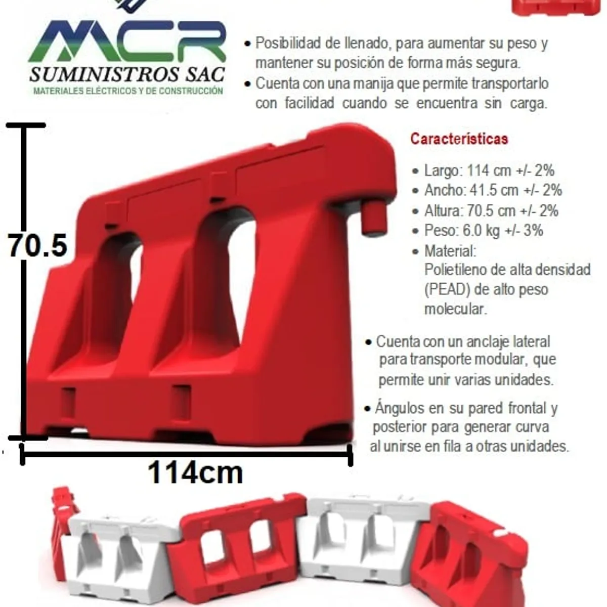 BASA - SEPARADOR VIAL O MURO DE SEPARACION O BARRERA NEW JERSEY ROJ