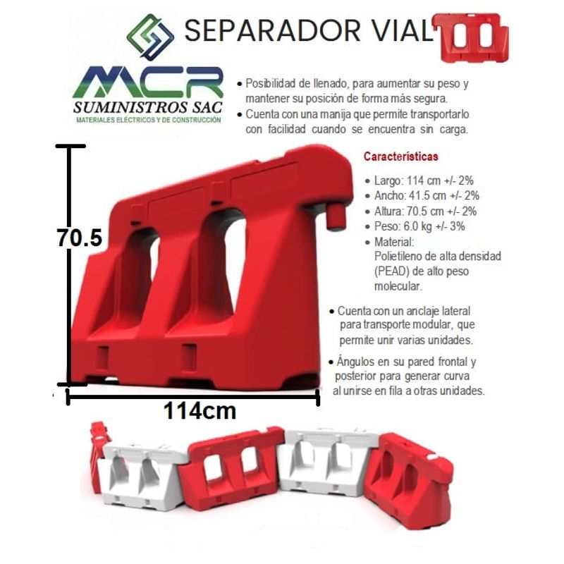 BASA - SEPARADOR VIAL O MURO DE SEPARACION O BARRERA NEW JERSEY ROJ