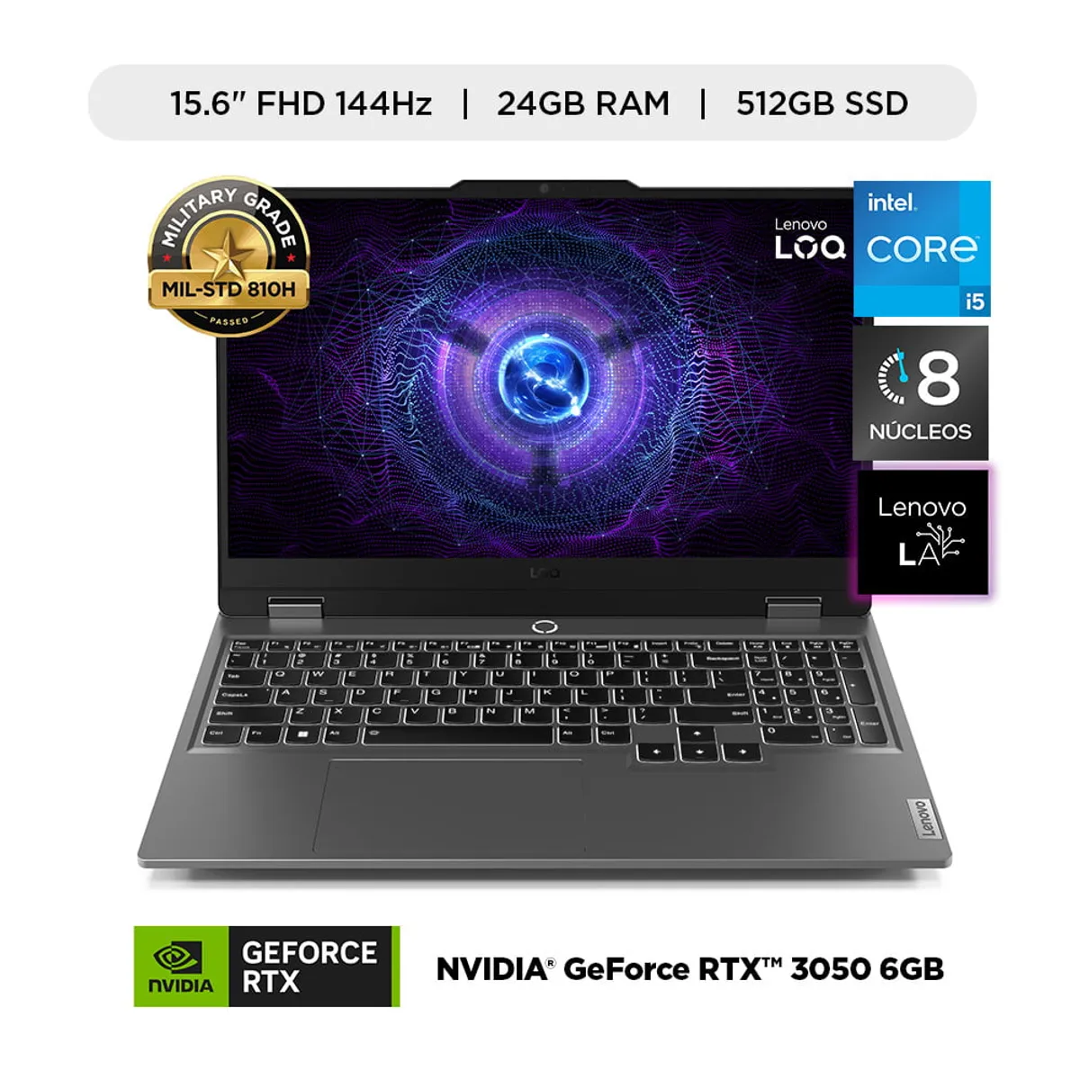 LENOVO - Laptop Lenovo LOQ 15IAX9 15.6'' FHD Intel Core I5-12450HX 24GB 512GB SSD RTX 3050 6GB GDDR6 Free DOS