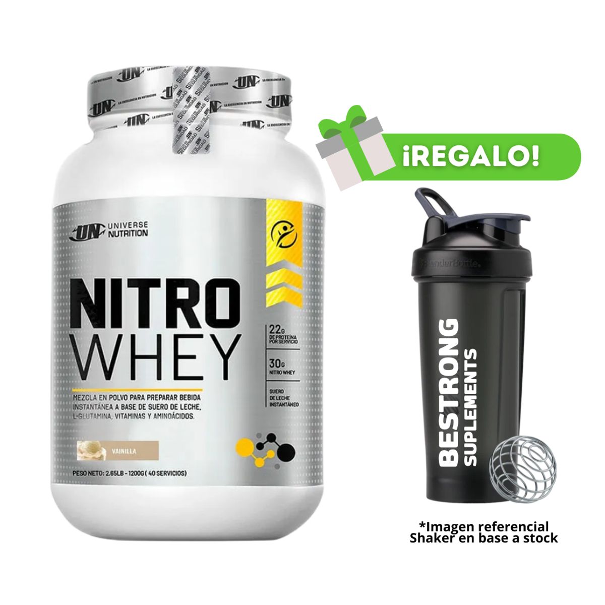 UNIVERSE NUTRITION - PROTEÍNA NITRO WHEY 1.1 KG VAINILLA + SHAKER