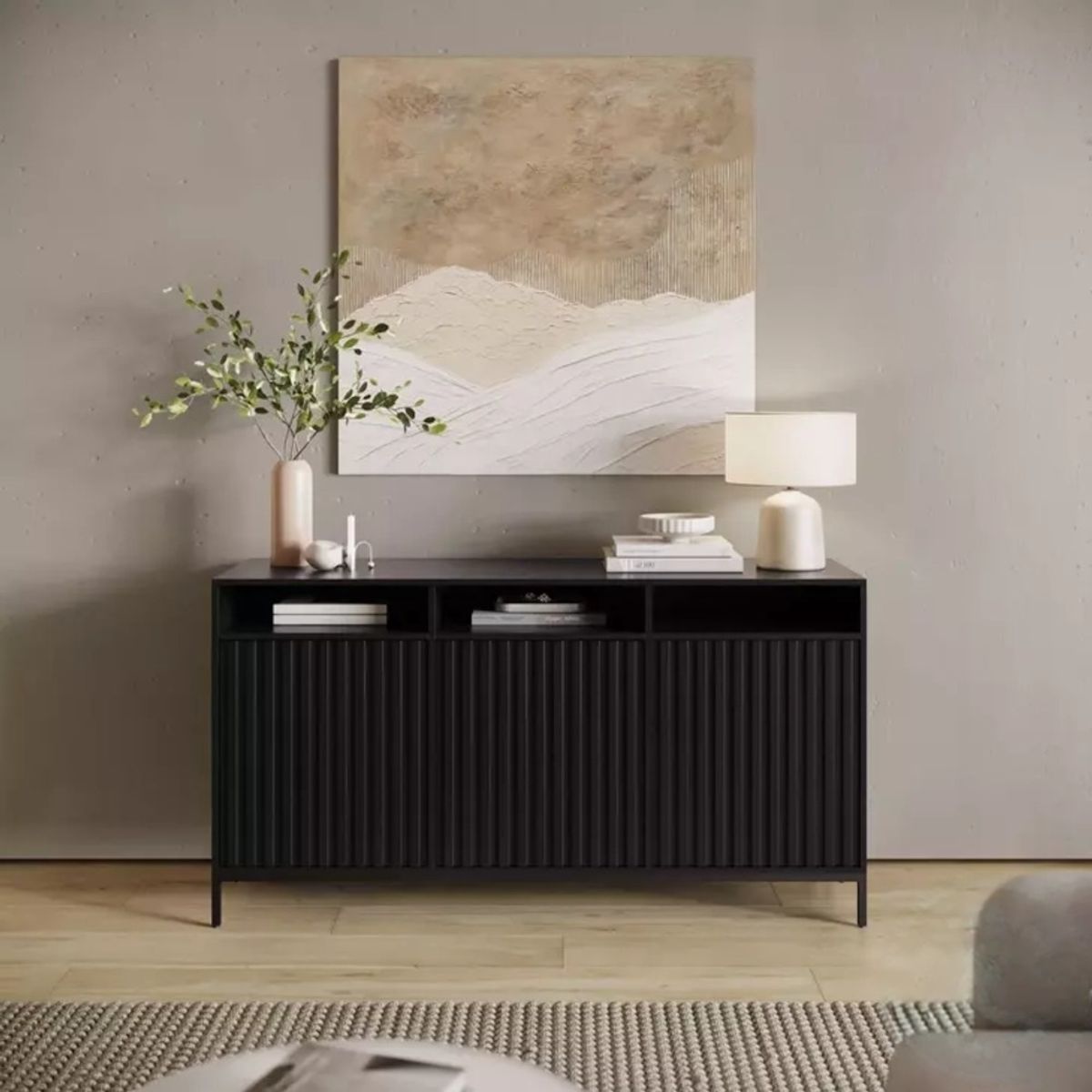 R&R MUEBLES - Aparador Moderno Mikari 3 Puertas Negro R&R MUEBLES