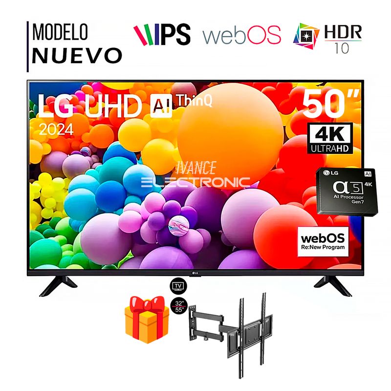 LG - Televisor LG 50 Pulg. LED Smart TV UHD 4K con ThinQ AI 50UT7300PSA + Rack Móvil
