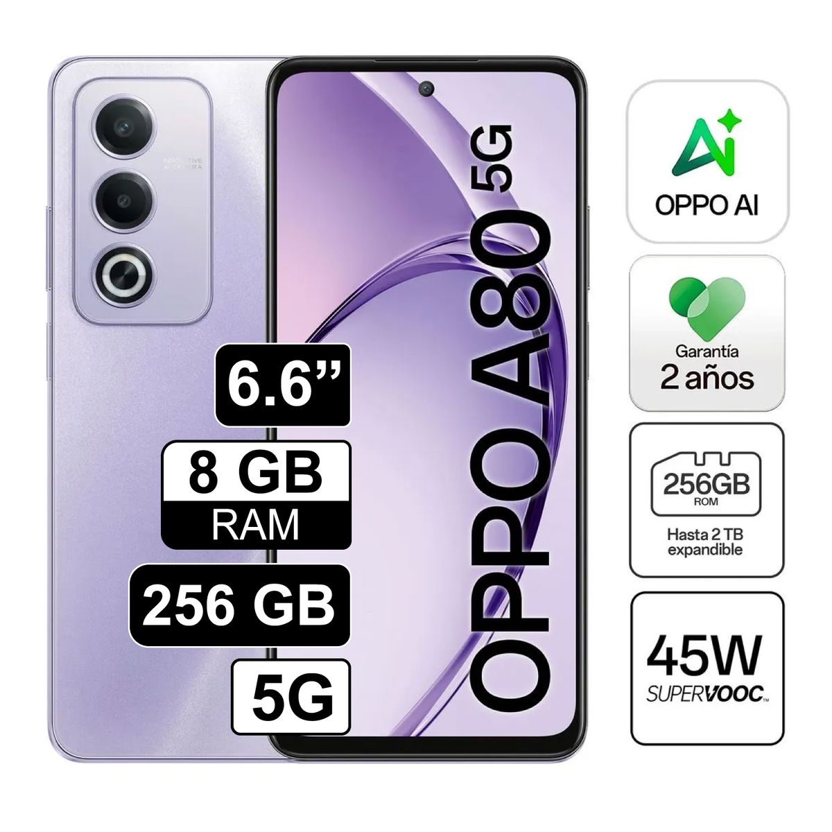 OPPO - Celular Libre Oppo A80 66Pulg 256GB 8GB RAM Morado