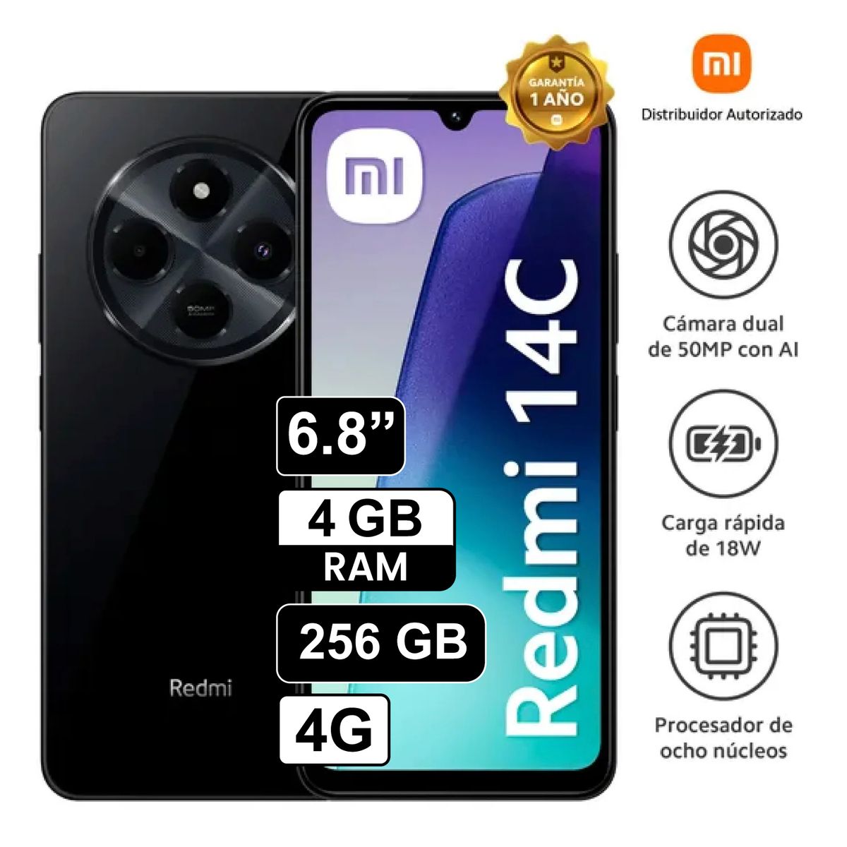 REDMI - Celular Xiaomi Redmi 14C 4GB 256GB - 50MP Cámara Dual SIM - NEGRO