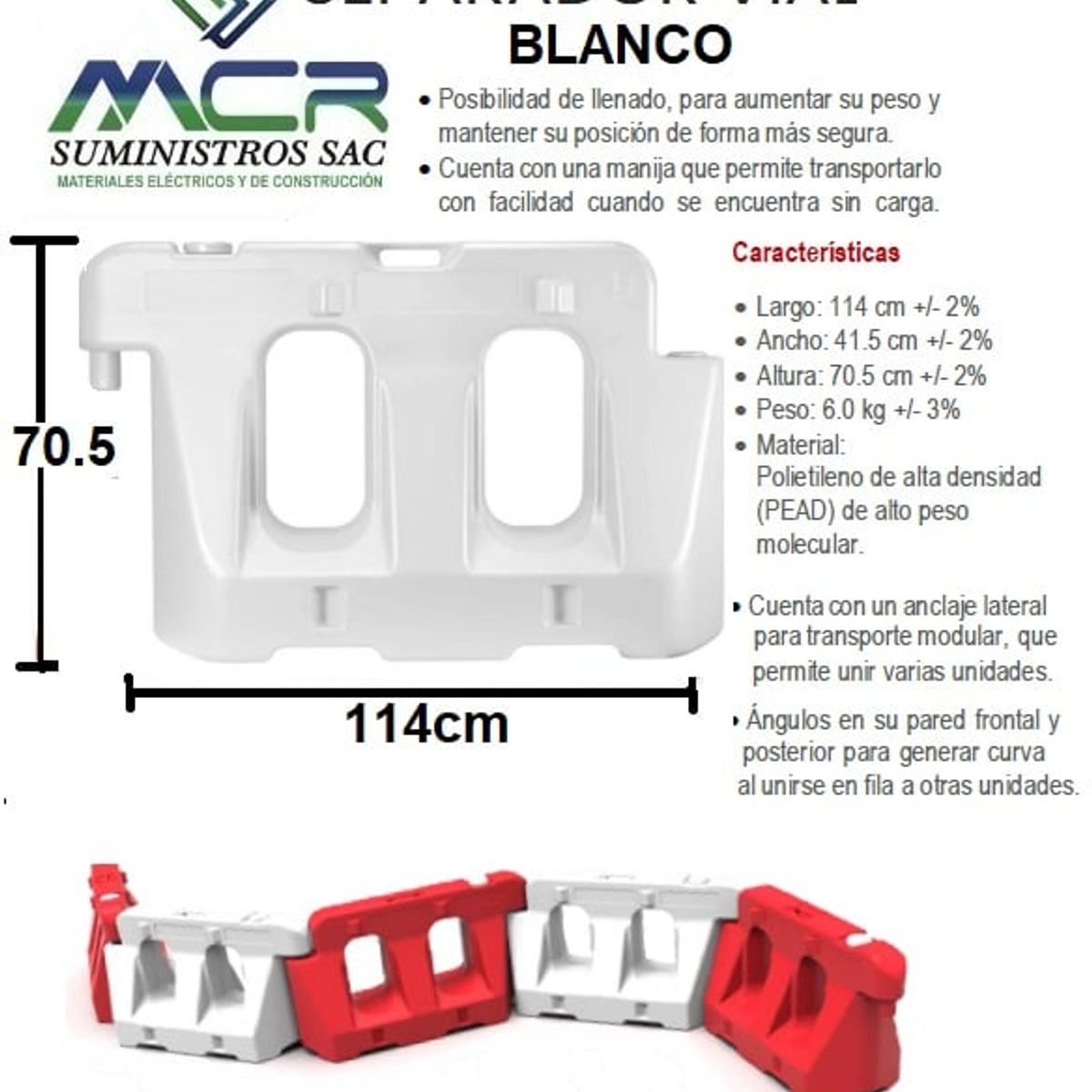 BASA - SEPARADOR VIAL O MURO DE SEPARACION O BARRERA NEW JERSEY BLANCO