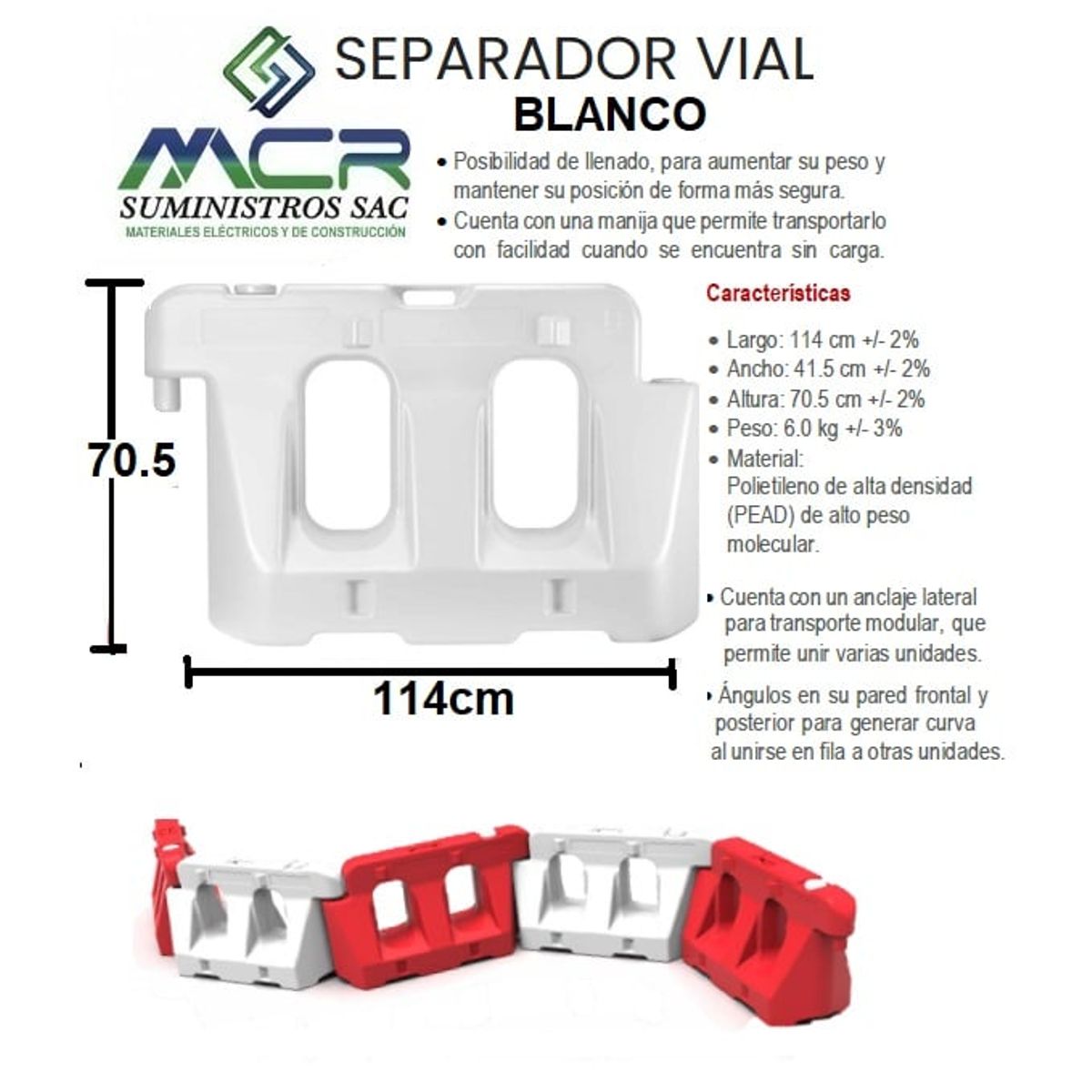 BASA - SEPARADOR VIAL O MURO DE SEPARACION O BARRERA NEW JERSEY BLANCO