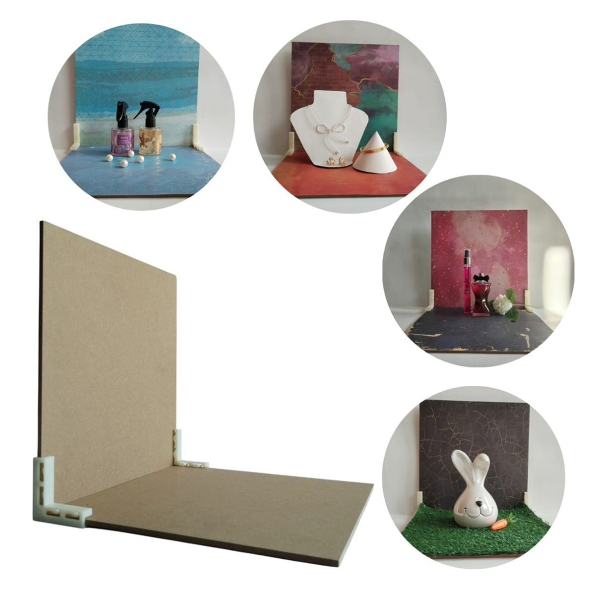 GENERICO - TABLEROS MDF CON SOPORTE PARA TOMAR FOTOS CON 4 FONDOS