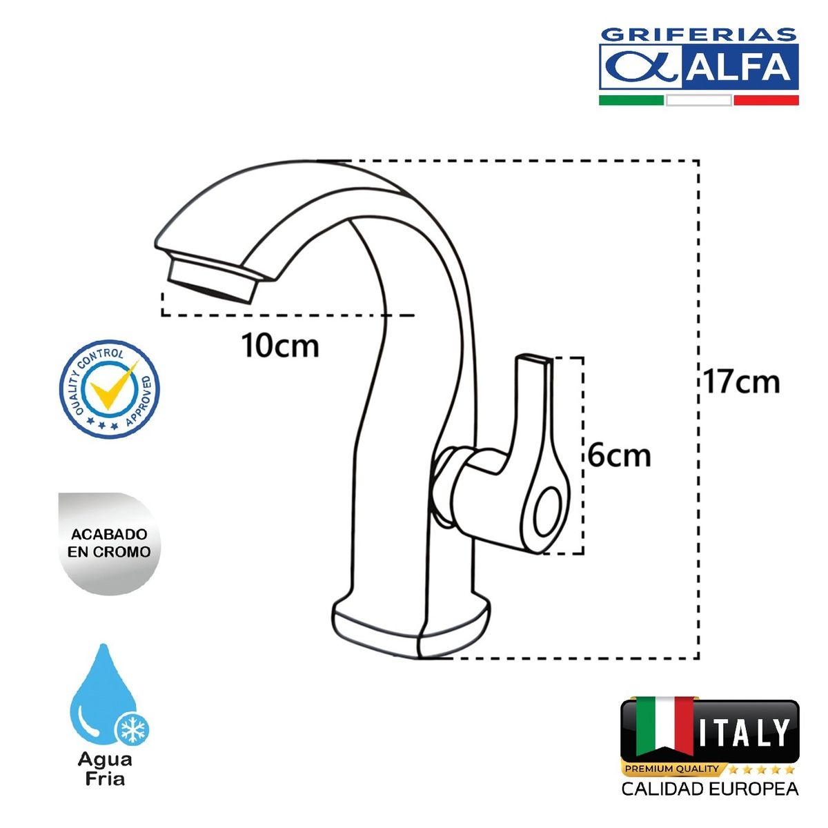 ALFA - Llave Lavatorio Pesado Cisne Cromado ALFA