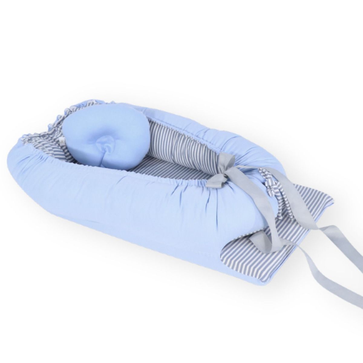 ACOLCHONADITOS - NIDO COLECHO ACOLCHONADITOS - CELESTE RAYAS PLOMAS