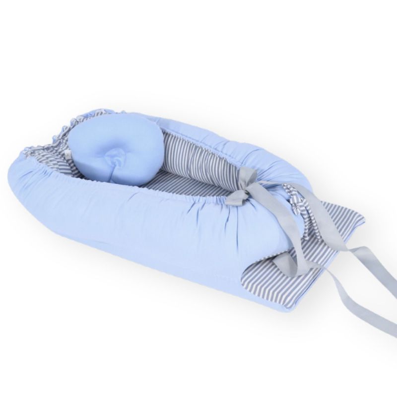 ACOLCHONADITOS - NIDO COLECHO ACOLCHONADITOS - CELESTE RAYAS PLOMAS