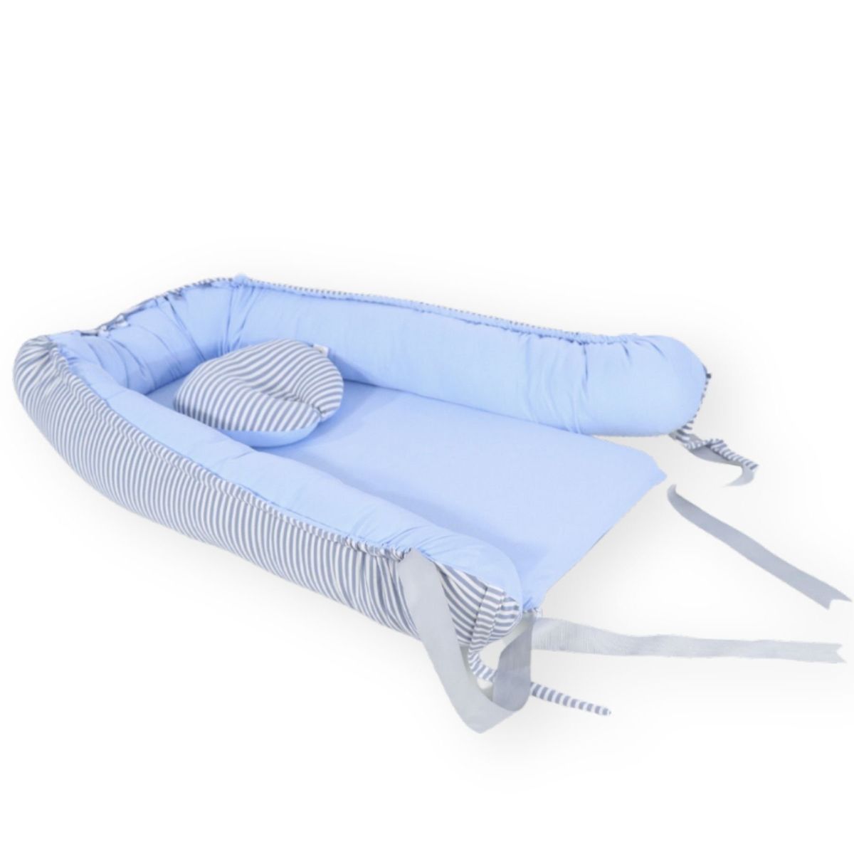 ACOLCHONADITOS - NIDO COLECHO ACOLCHONADITOS - CELESTE RAYAS PLOMAS