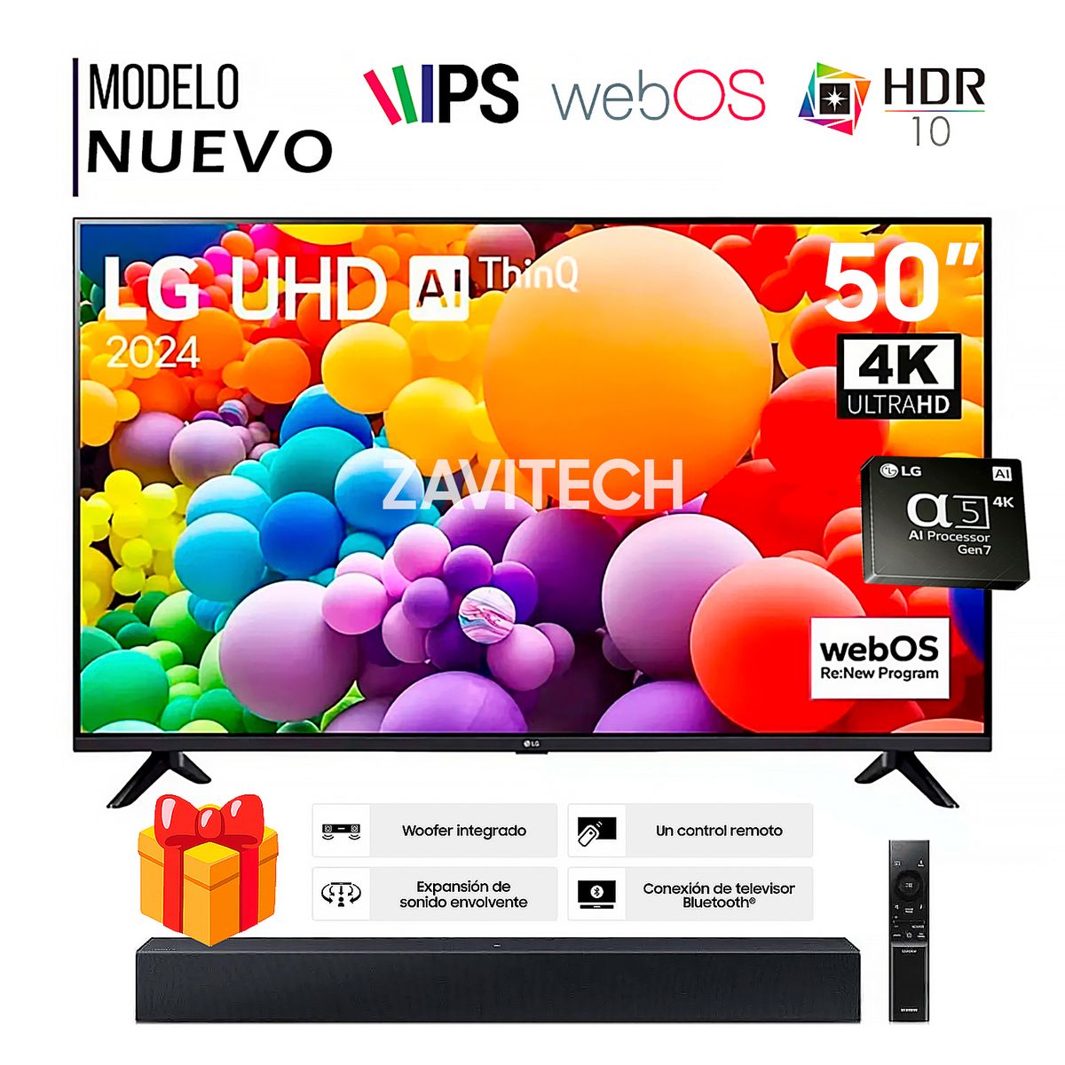 LG - Televisor LG 50 Pulg. LED Smart TV UHD 4K con ThinQ AI 50UT7300PSA + SoundBar HW-C400