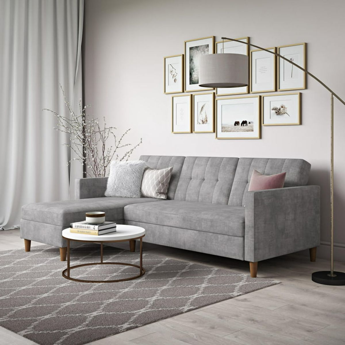 ARTSOFA - Sofá Seccional Hatford gris 2 piezas + obsequio