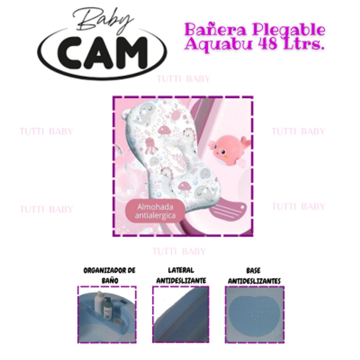 CAM - BAÑERA  AQUABU 48 Ltrs  TERMÒMETRO Y REGADERA ELECTRICA -ROSADO