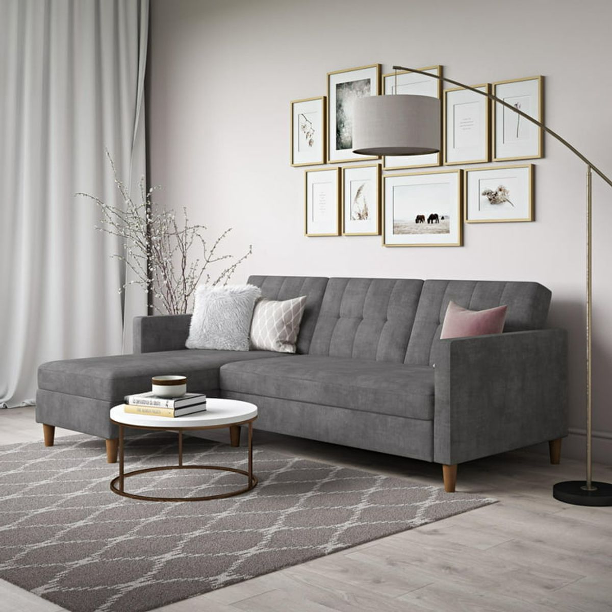 ARTSOFA - Sofá Seccional Hatford gris oscuro 2 piezas + obsequio