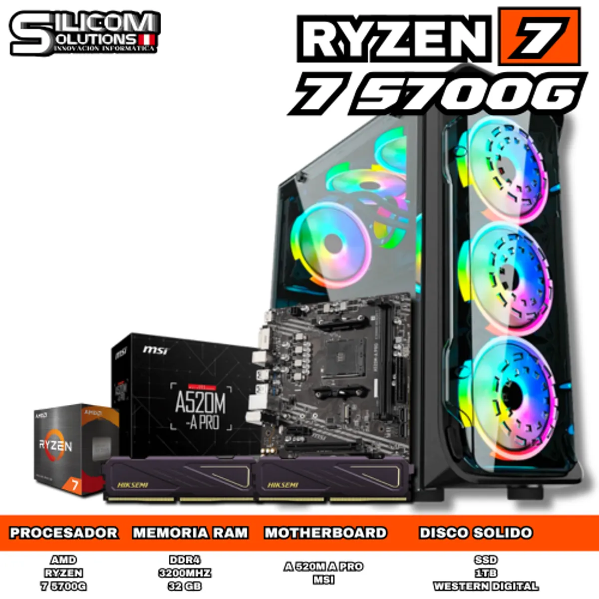RYZEN - PC AMD RYZEN 75700G 32GB RAM SSD 1TB CASE GAMER