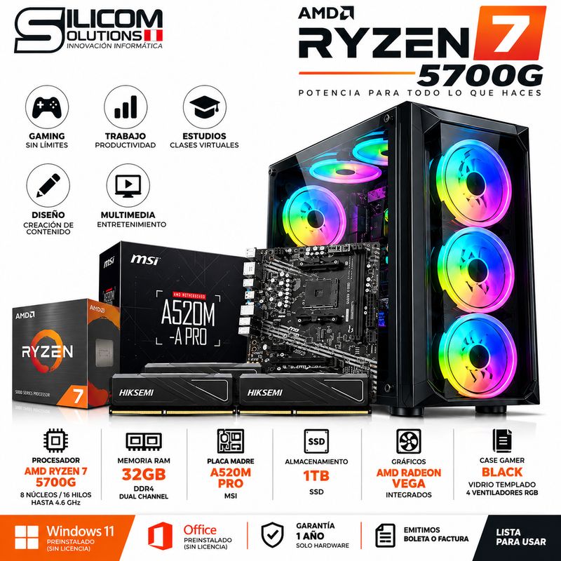 PC AMD RYZEN 75700G 32GB RAM SSD 1TB CASE GAMER RYZEN | falabella.com