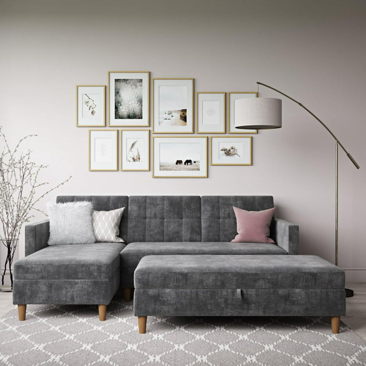 ARTSOFA - Sofá Seccional Hatford gris oscuro 3 piezas + obsequio