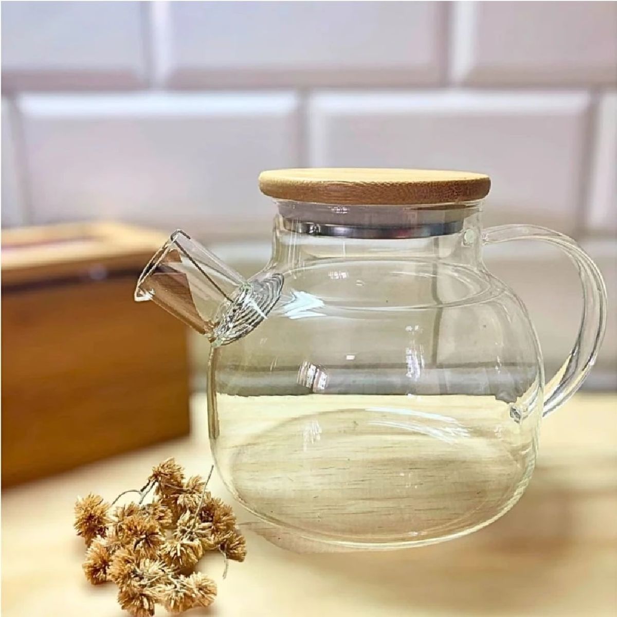 OTTOWARE - Jarra de Vidrio con Tapa de Bambú