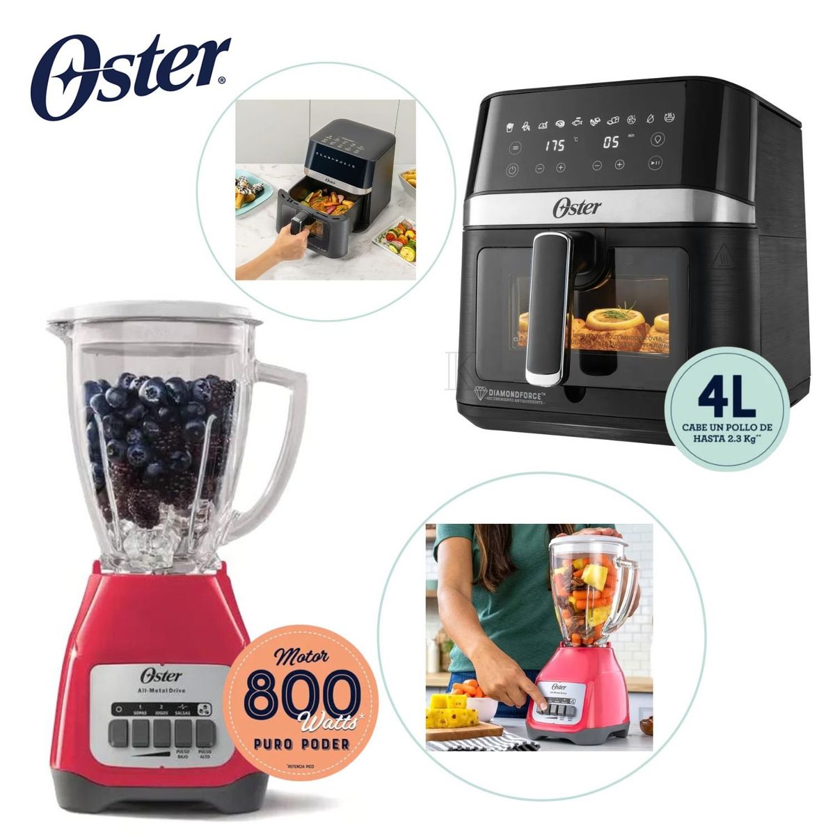 OSTER - Combo Oster Licuadora 1.5 Litros + Freidora de Aire Digital de 4 Lts