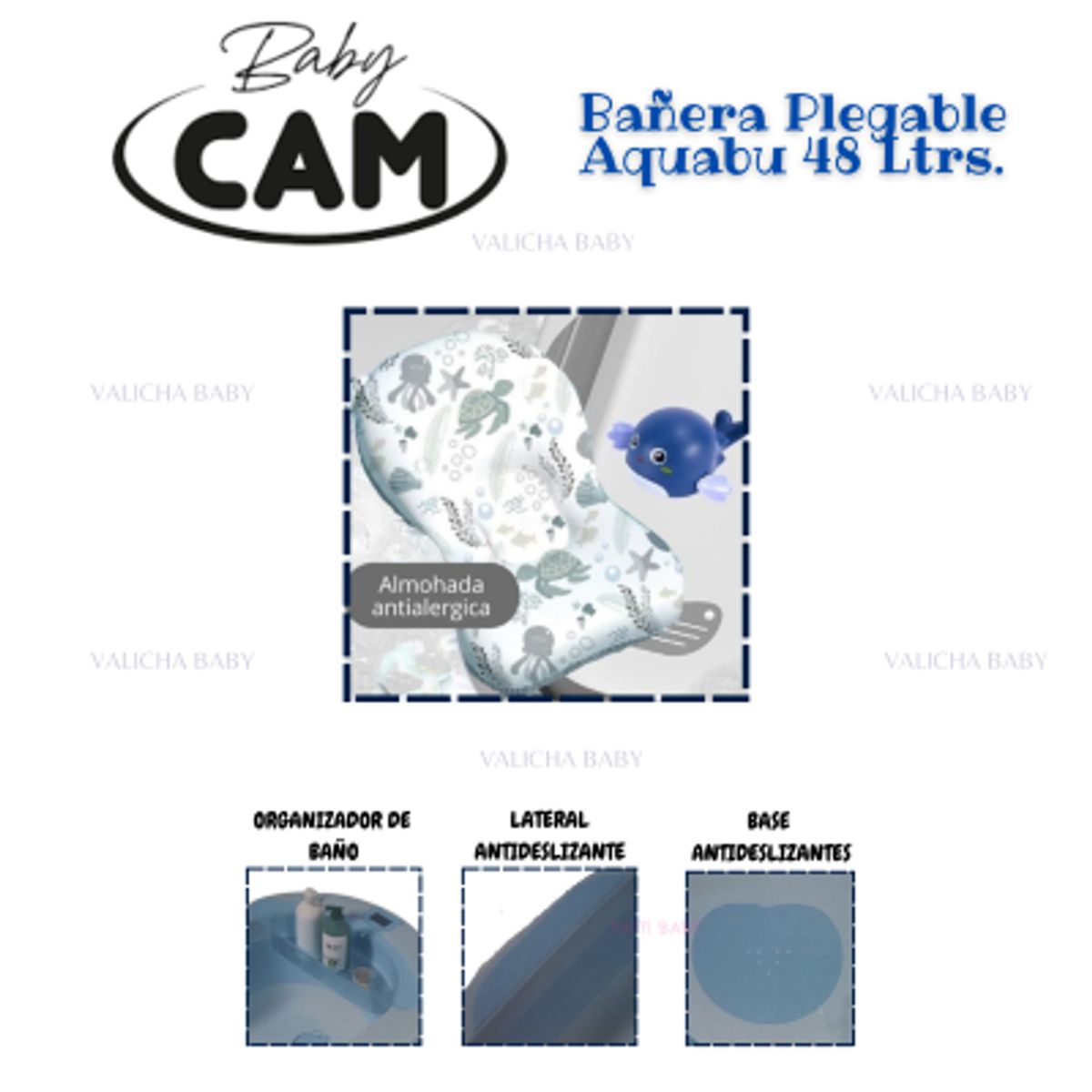 CAM - BAÑERA  AQUABU 48 Ltrs  TERMÒMETRO Y REGADERA ELECTRICA -GRIS