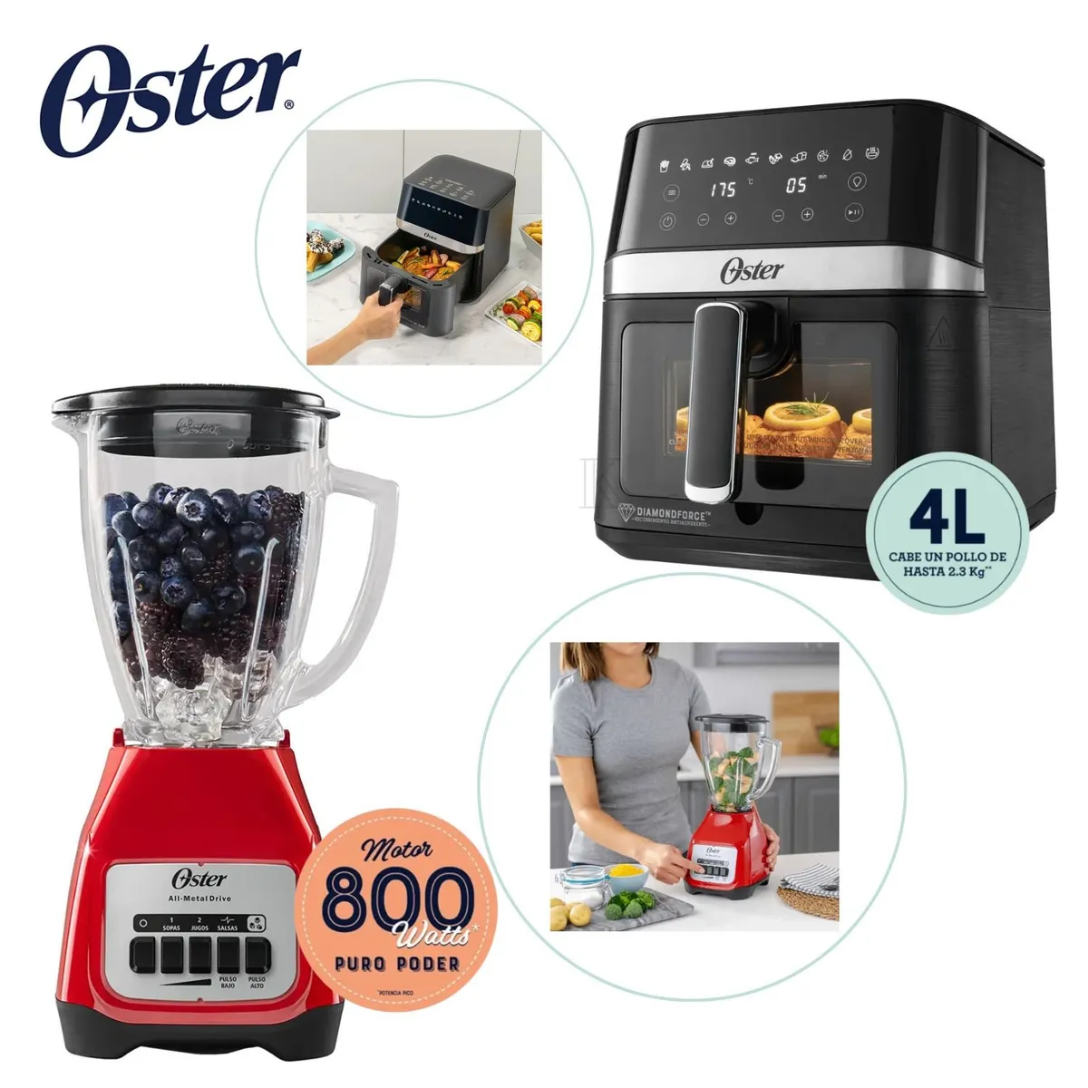 OSTER - Combo Oster Licuadora 1.5 Litros + Freidora de Aire Digital de 4 Lts