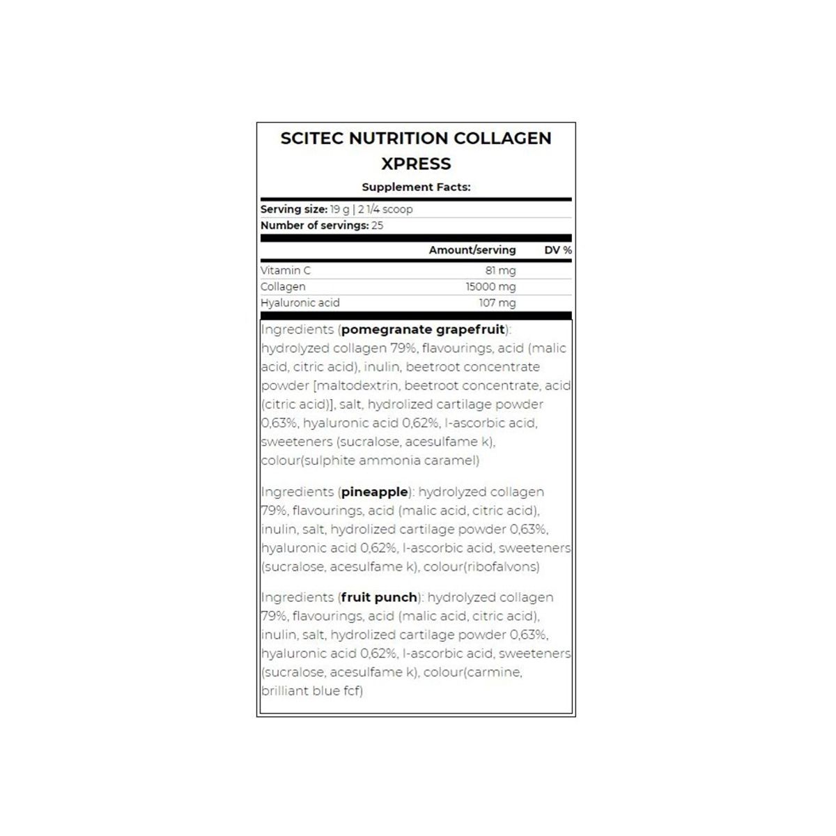 SCITEC NUTRITION - Colágeno Hidrolizado + Acido Hialurónico 475Gr Sabor Fruit Punch