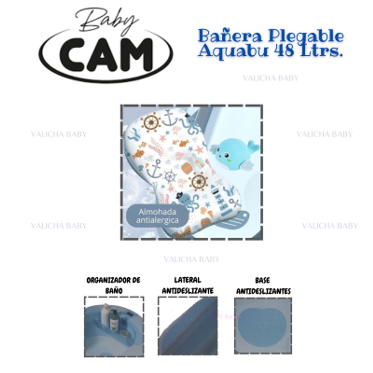 CAM - BAÑERA  AQUABU 48 Ltrs  TERMÒMETRO Y REGADERA ELECTRICA -AZUL