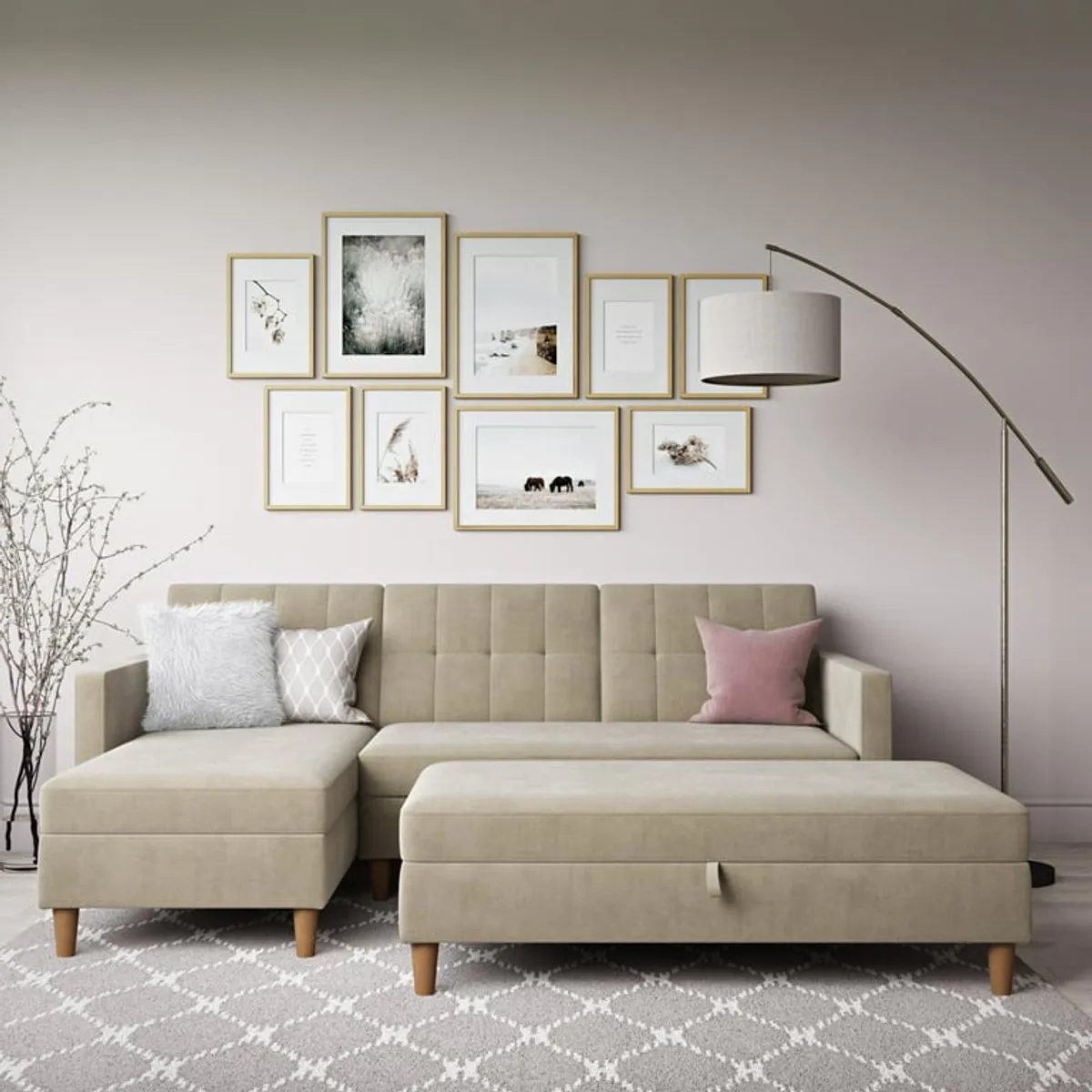 ARTSOFA - Sofá Seccional Hatford beige 2 piezas + baúl