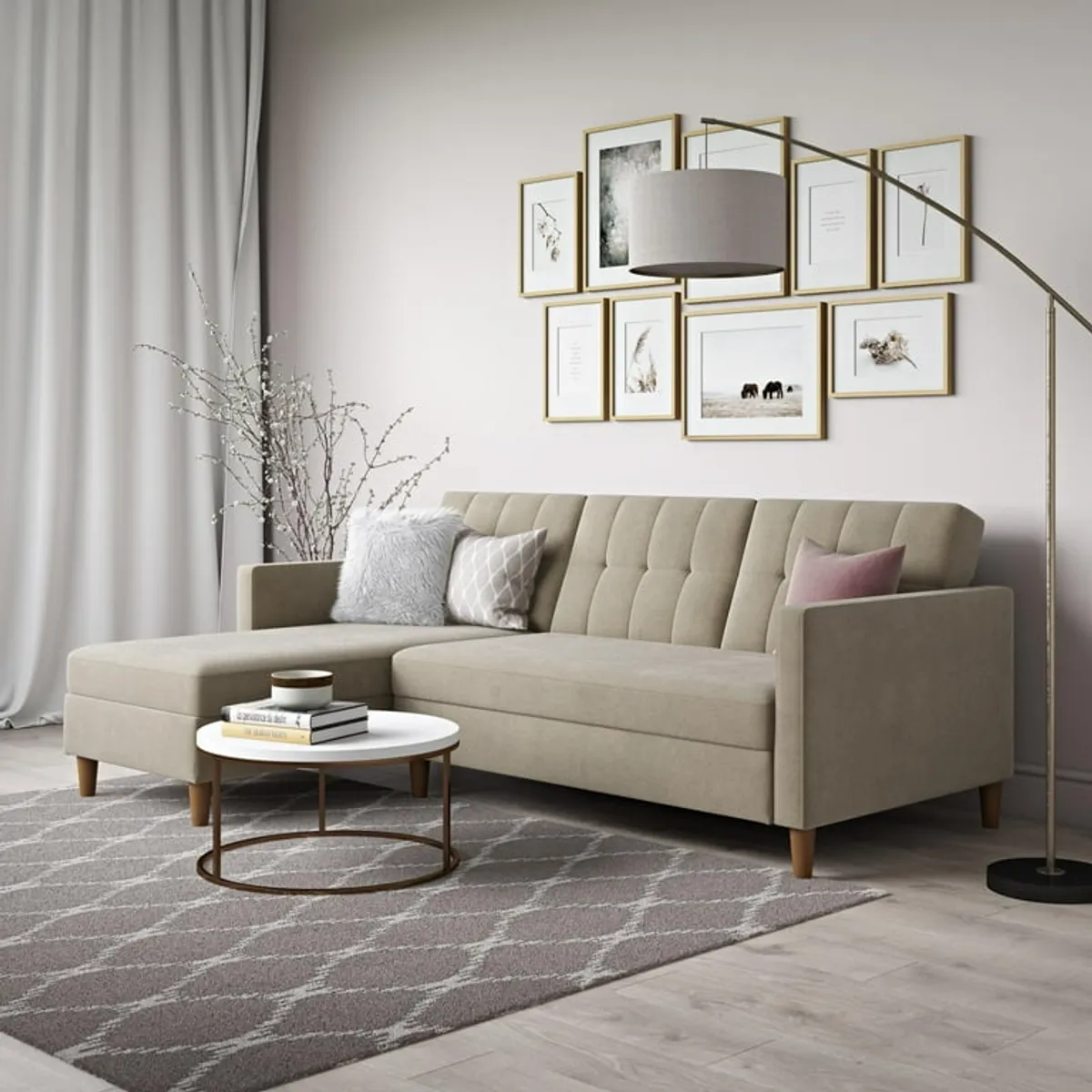ARTSOFA - Sofá Seccional Hatford beige 2 piezas + baúl