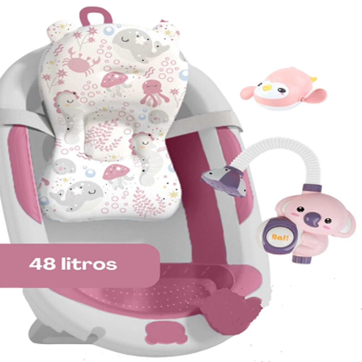 GENERICO - BAÑERA  AQUABU 48 Lt TERMÒMETRO Y REGADERA ELECTRICA -ROSADO