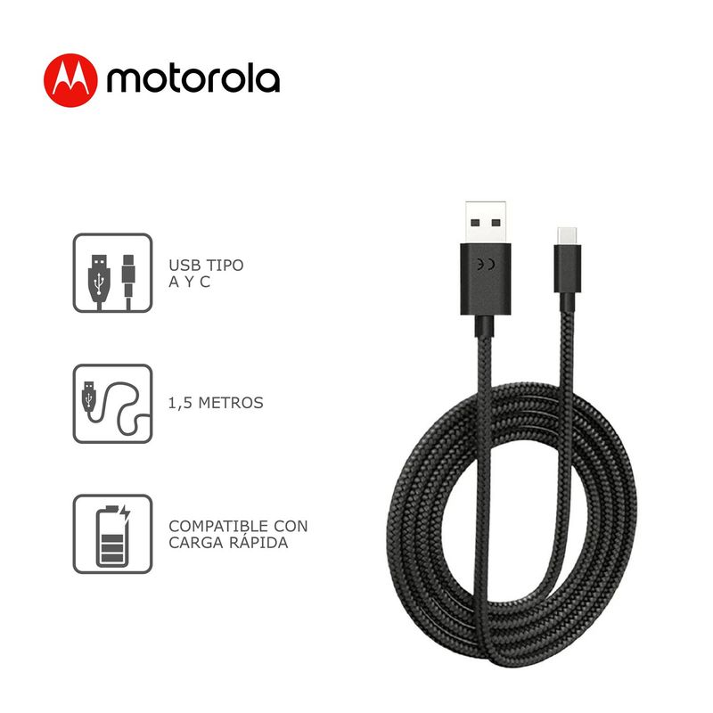 MOTOROLA - Cable USB-A a USB-C 1.5 m Trensado Premium SJCX0ACB15 Negro