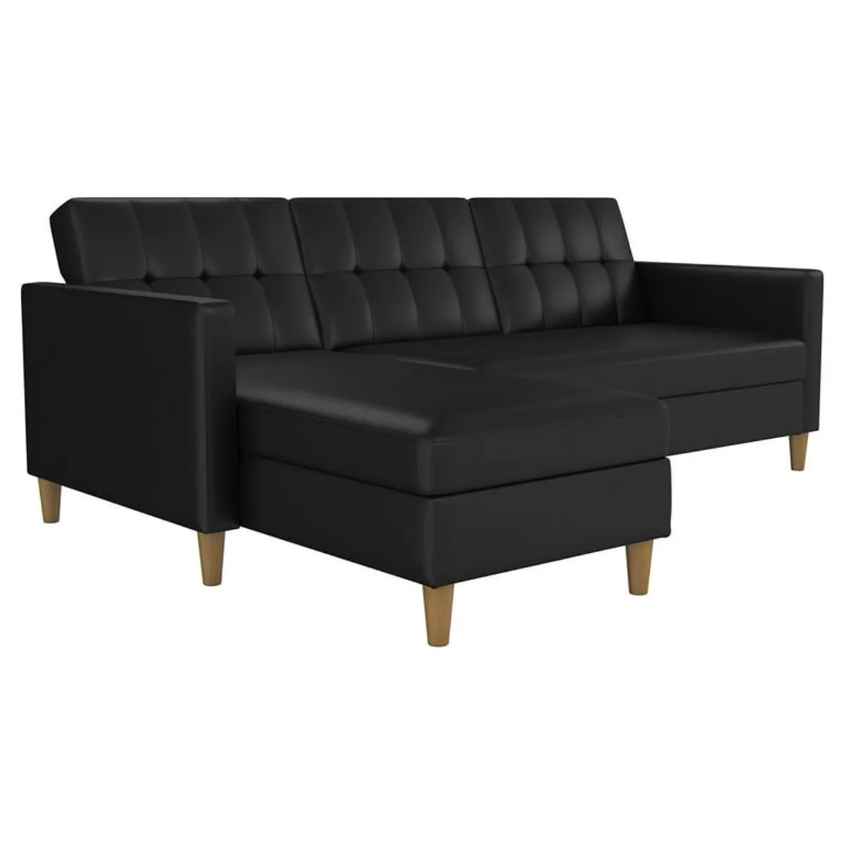 ARTSOFA - Sofá Seccional Hatford negro cuero pranna 2 piezas + baúl